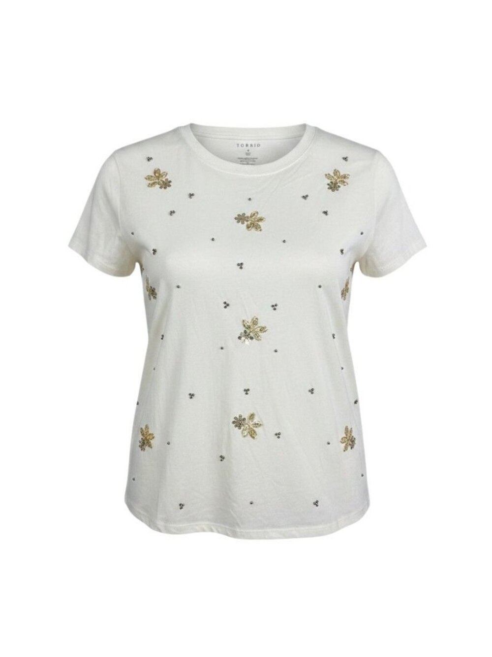 Torrid Womens White Floral Embellished Short Sleeve T-Shirt Size 0
